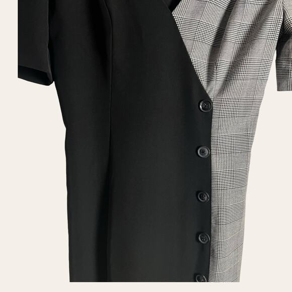 Fame and Partners Everly Black Plaid Button Front V-Neck Midi Dress Size 6 - Picture 10 of 16